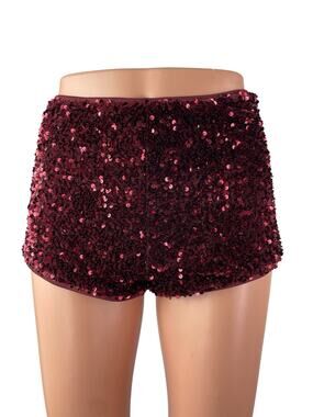 Wild Fable Women's Red Velvet Sequin High Rise Micro Sexy Party Bodycon Shorts S